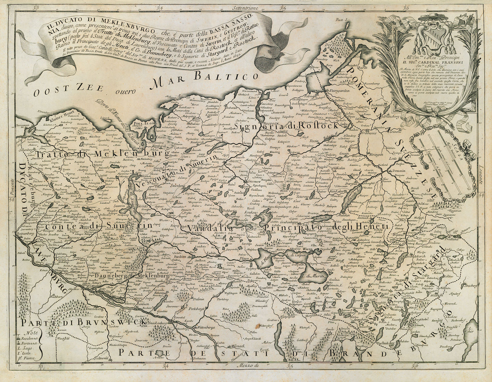 Il Ducato di Meklenburgo… Bassa Sassonia. Mecklenburg. ROSSI / CANTELLI 1692 map